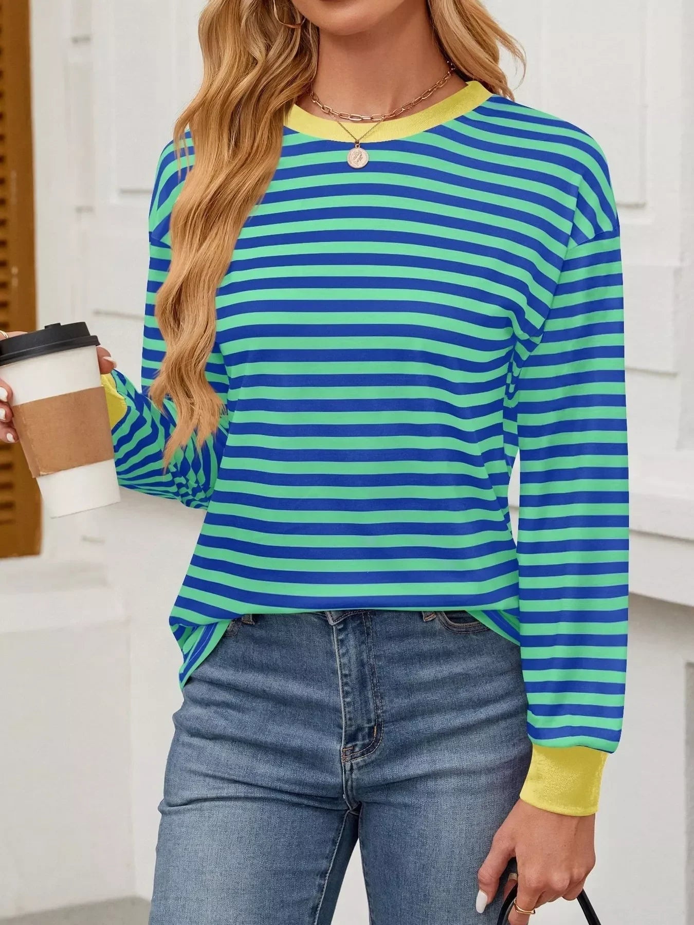 Striped Round Neck Long Sleeve T-Shirt - Southern Shores Clothing