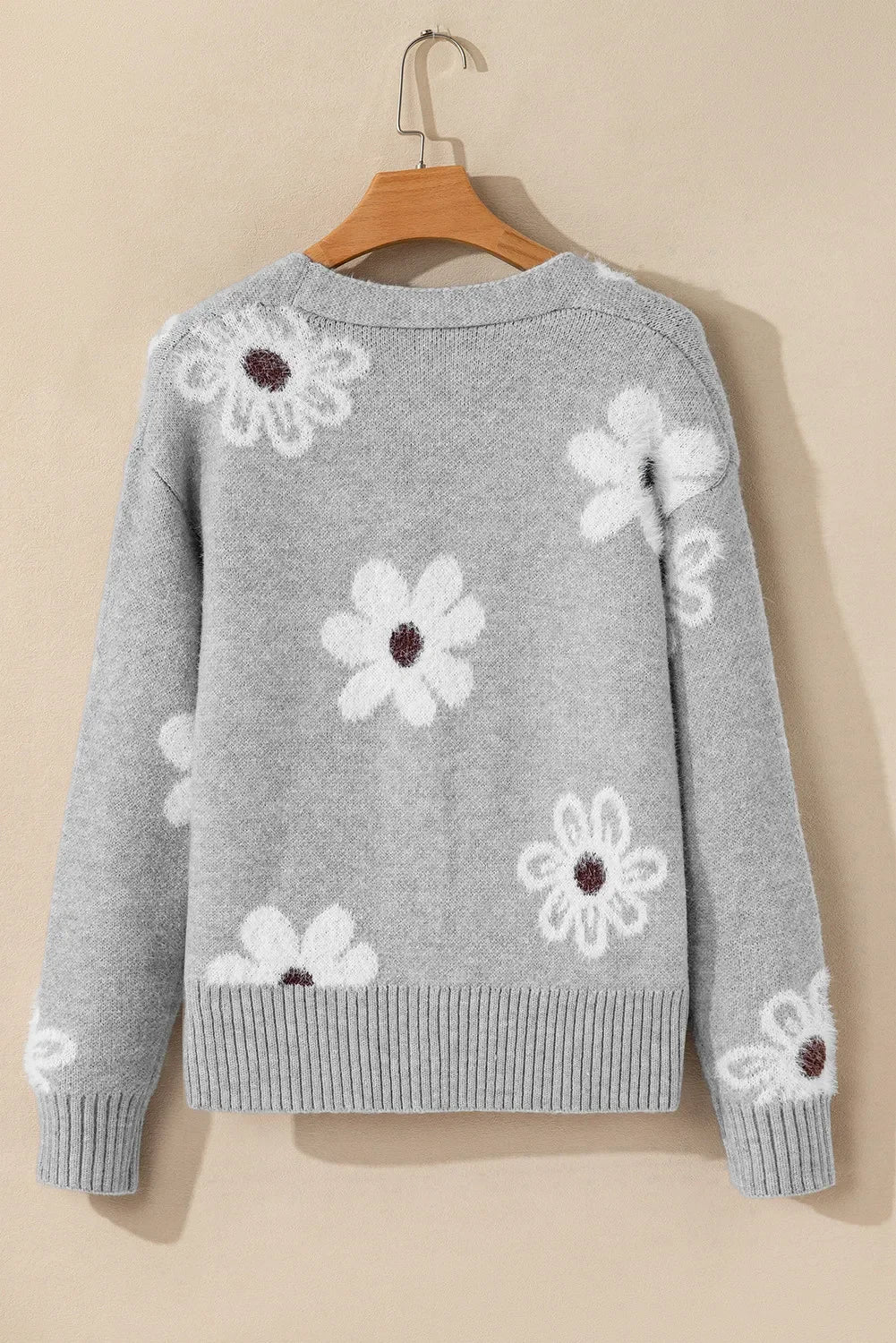 Flower Button Up Knit Cardigan With Long Sleeve - Southern Shores Clothing