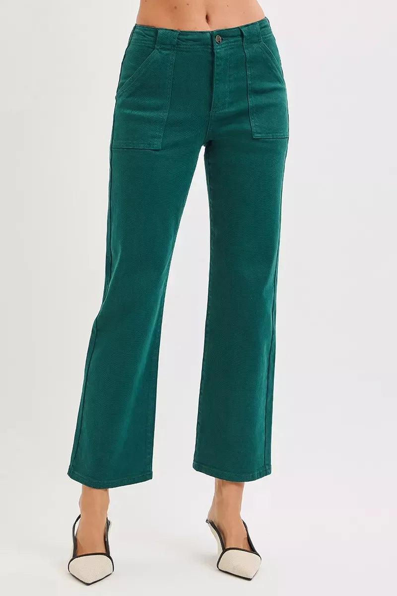 High Rise Ankle Flare Denim Jeans With Patch Pockets - Southern Shores Clothing