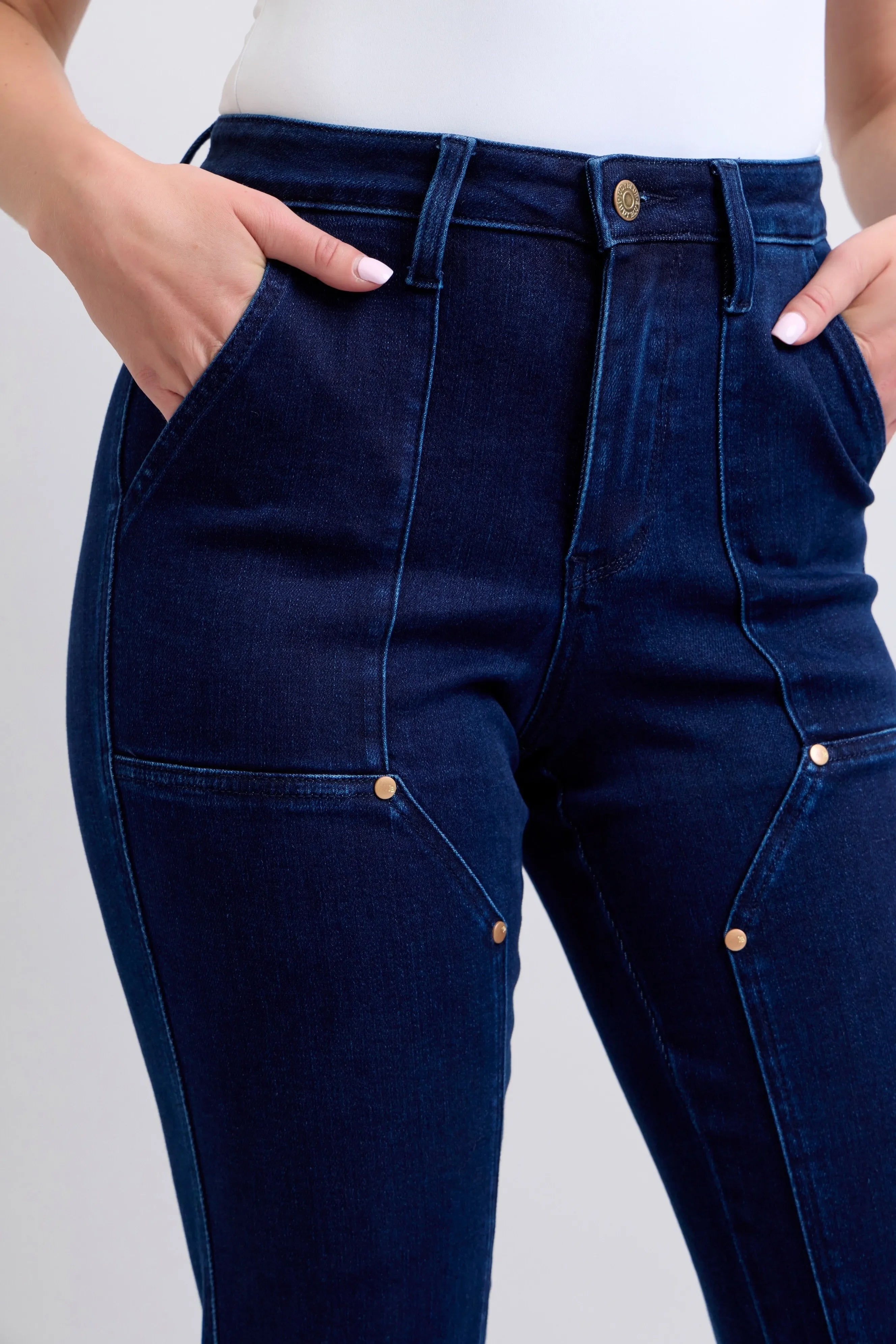 High-Waisted Knee Patch Straight Denim Jeans - Southern Shores Clothing