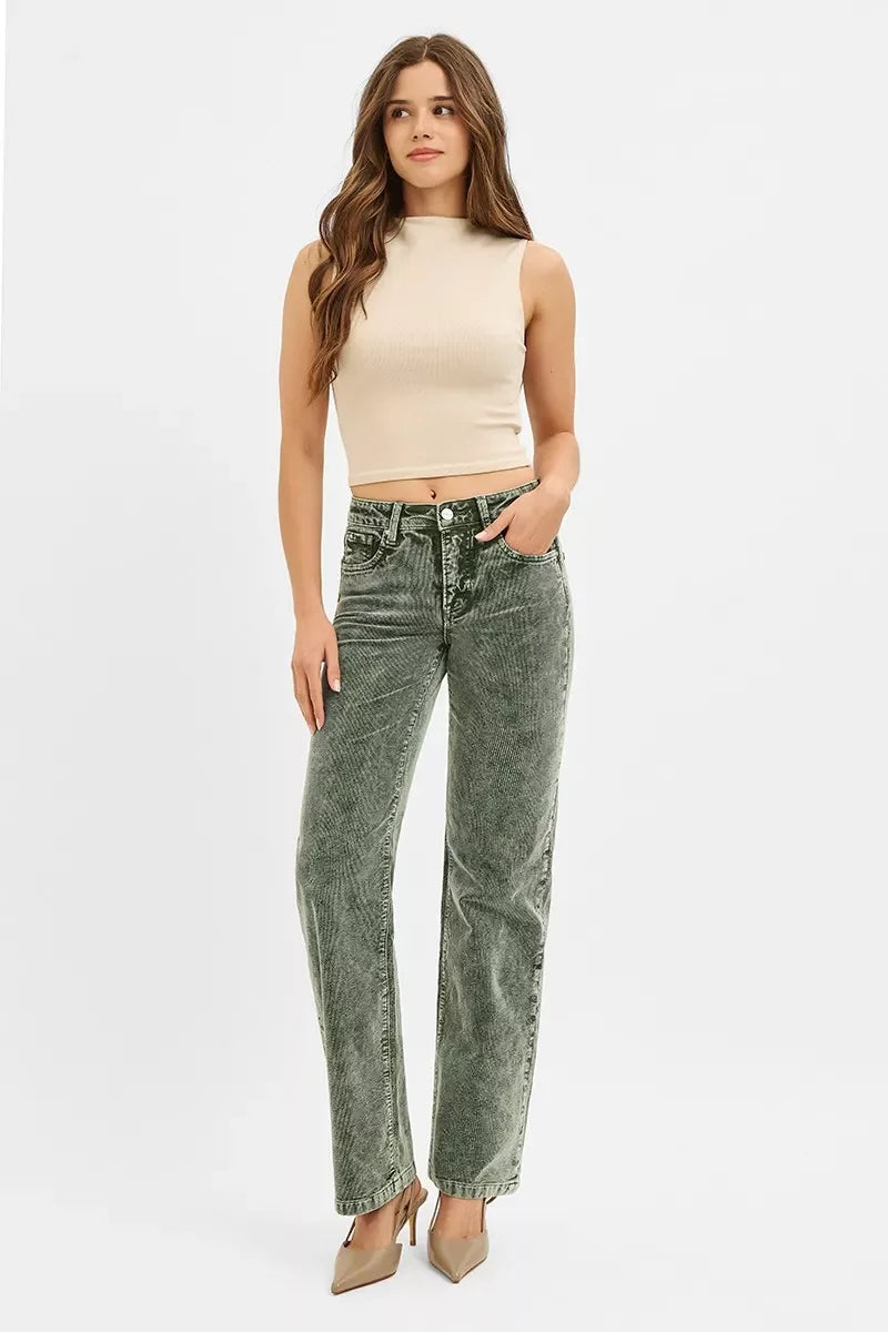 Tummy Control Mid Rise Straight Leg Corduroy Pants - Southern Shores Clothing