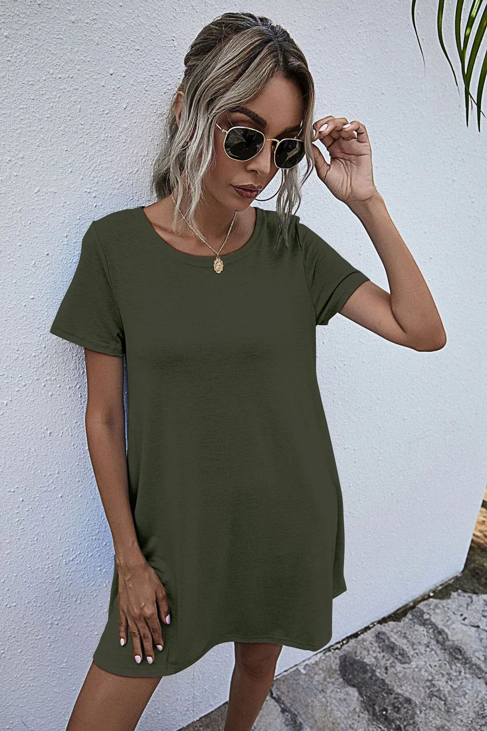 Round Neck Short Sleeve Mini Dress - Southern Shores Clothing
