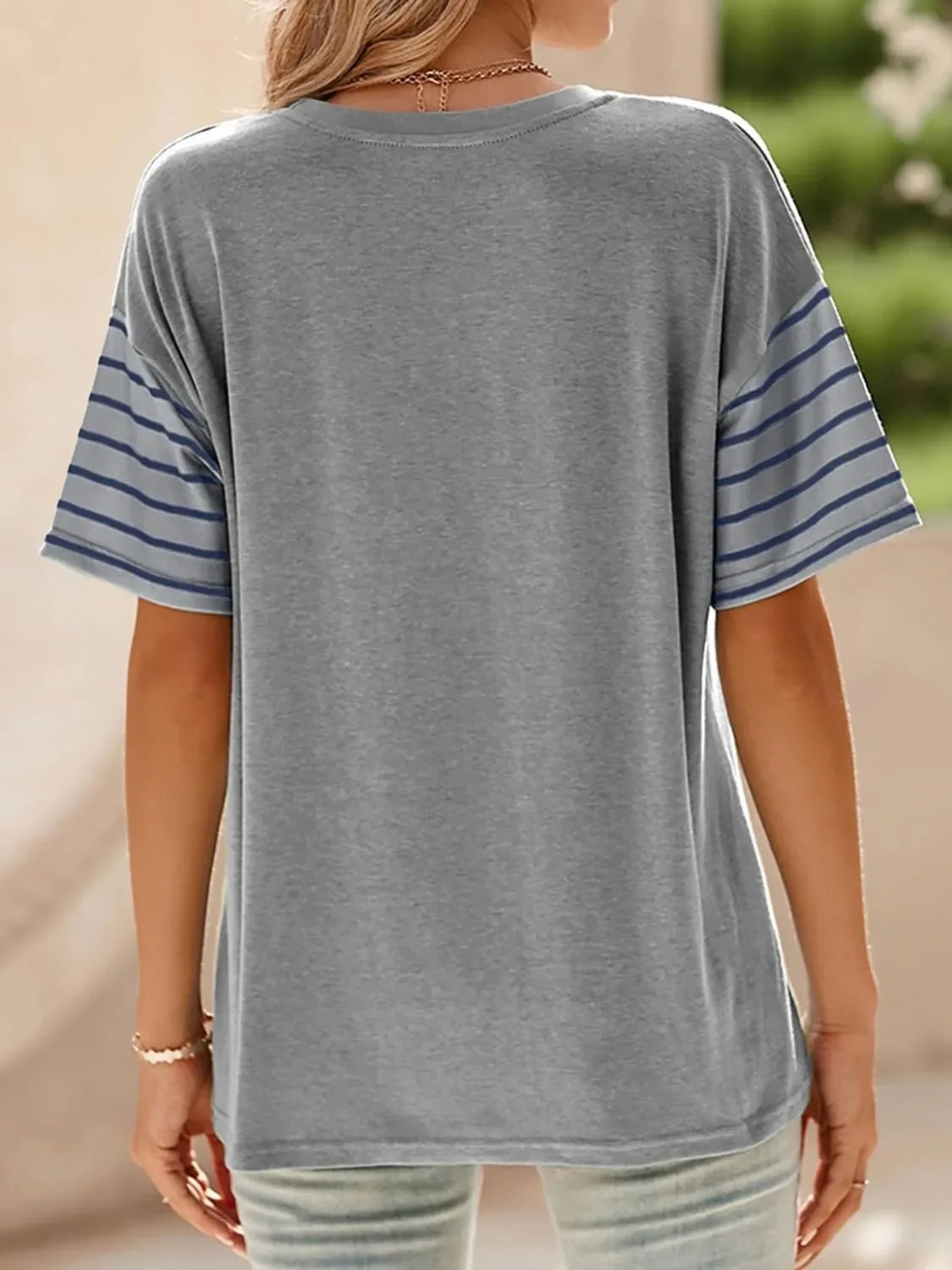 Block Striped Sleeve T Shirt With Lightweight Fabric - Southern Shores Clothing
