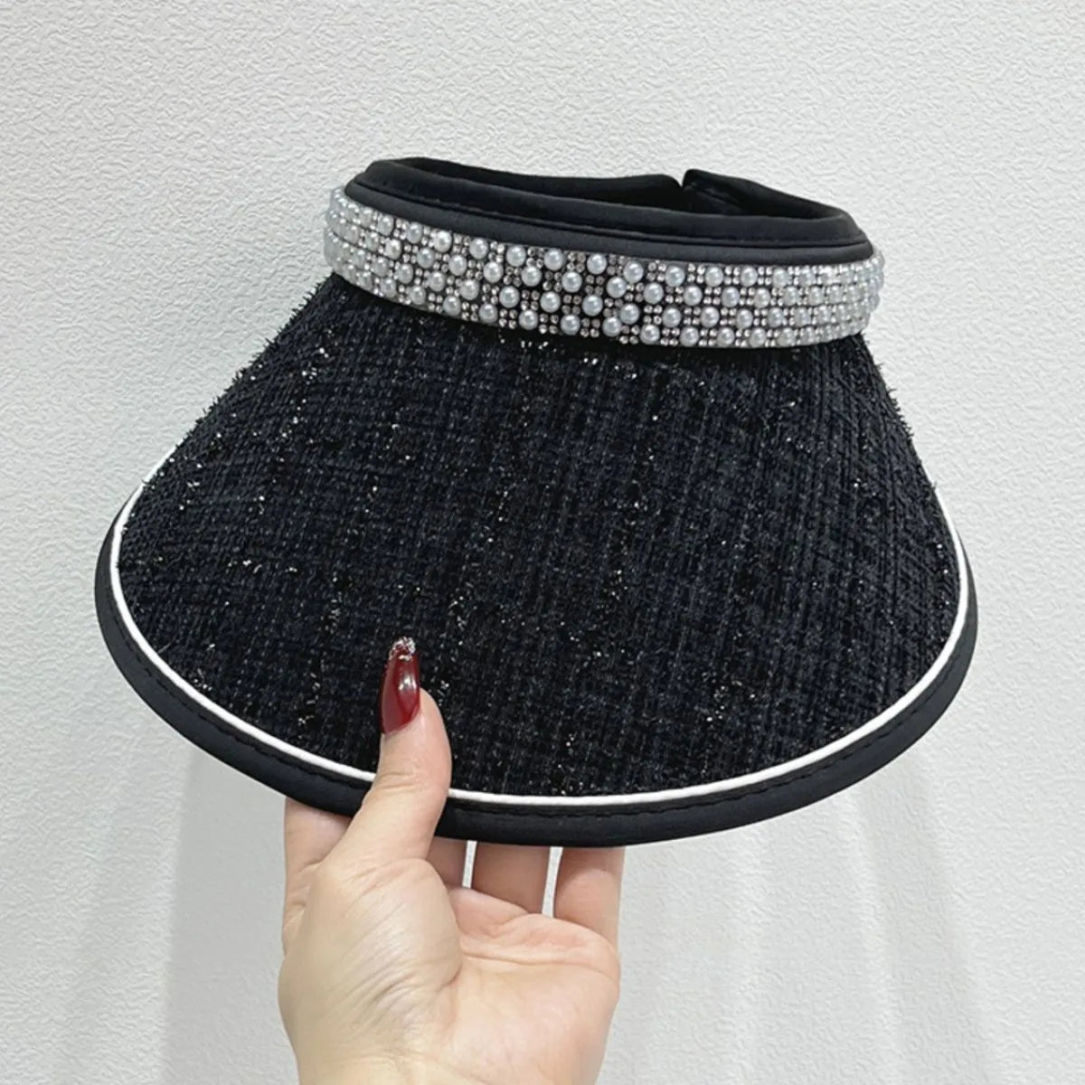 Pearl Detail Sunscreen Hat With UV Protection