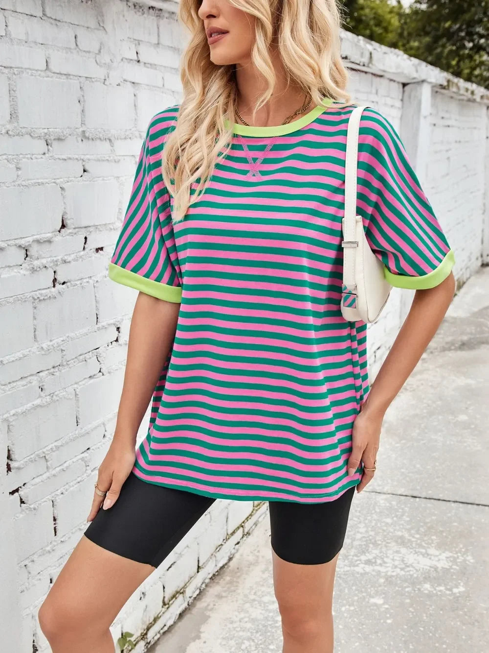Lovelet Striped Round Neck Half Sleeve T-Shirt - Southern Shores Clothing