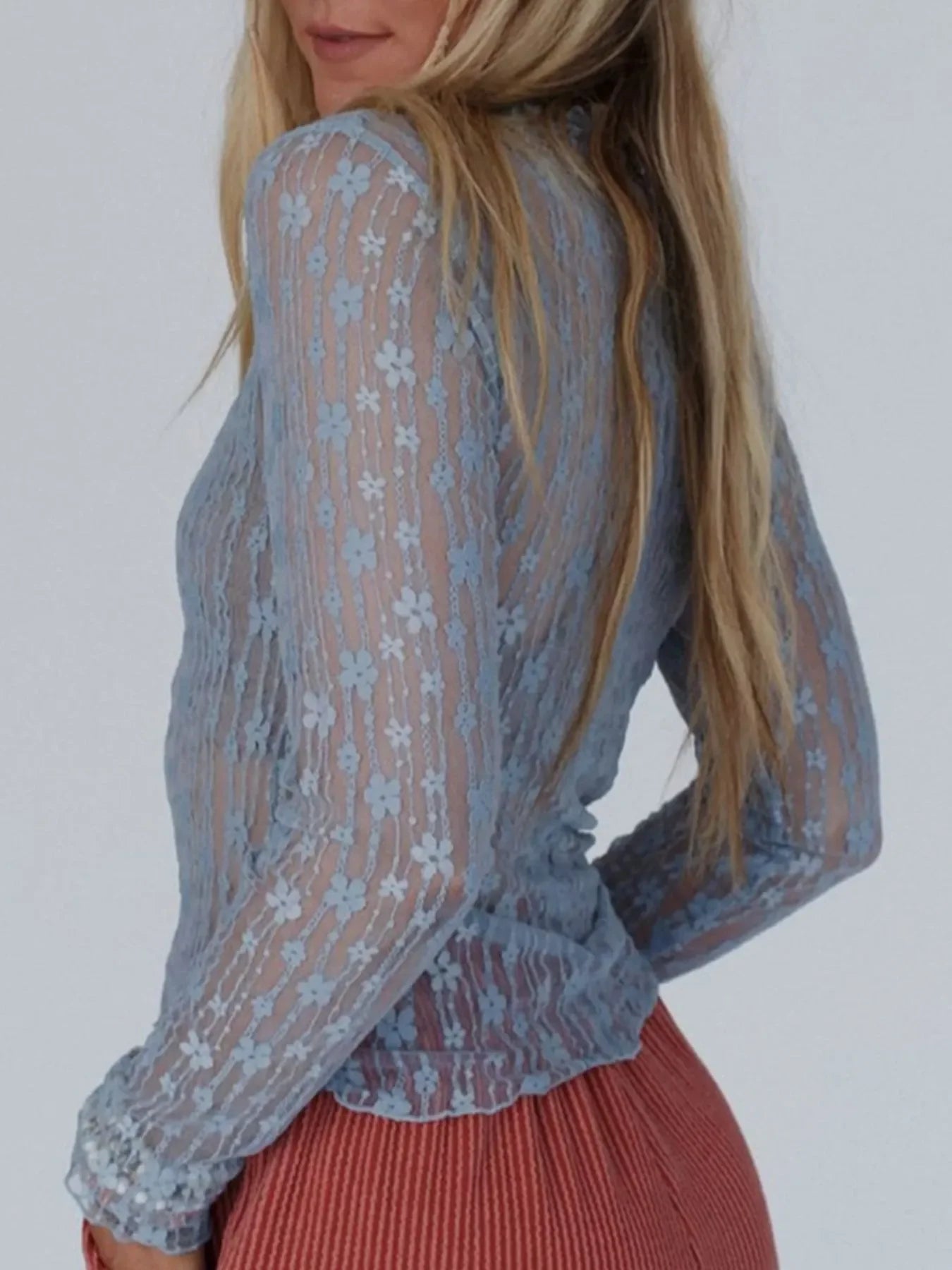 Lace See Through Long Sleeve Blouse With Sheer Detailing - Southern Shores Clothing