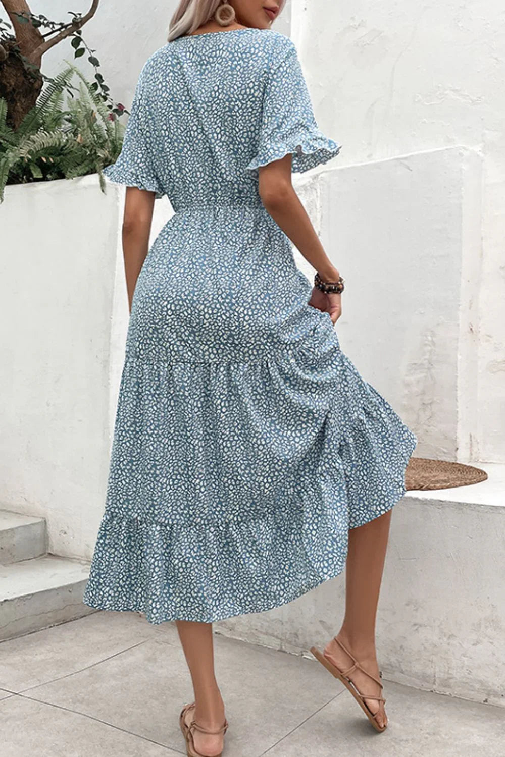 Leopard Print Tassel Tie Flounce Sleeve Dress - Southern Shores Clothing