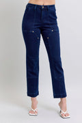 High-Waisted Knee Patch Straight Denim Jeans - Southern Shores Clothing