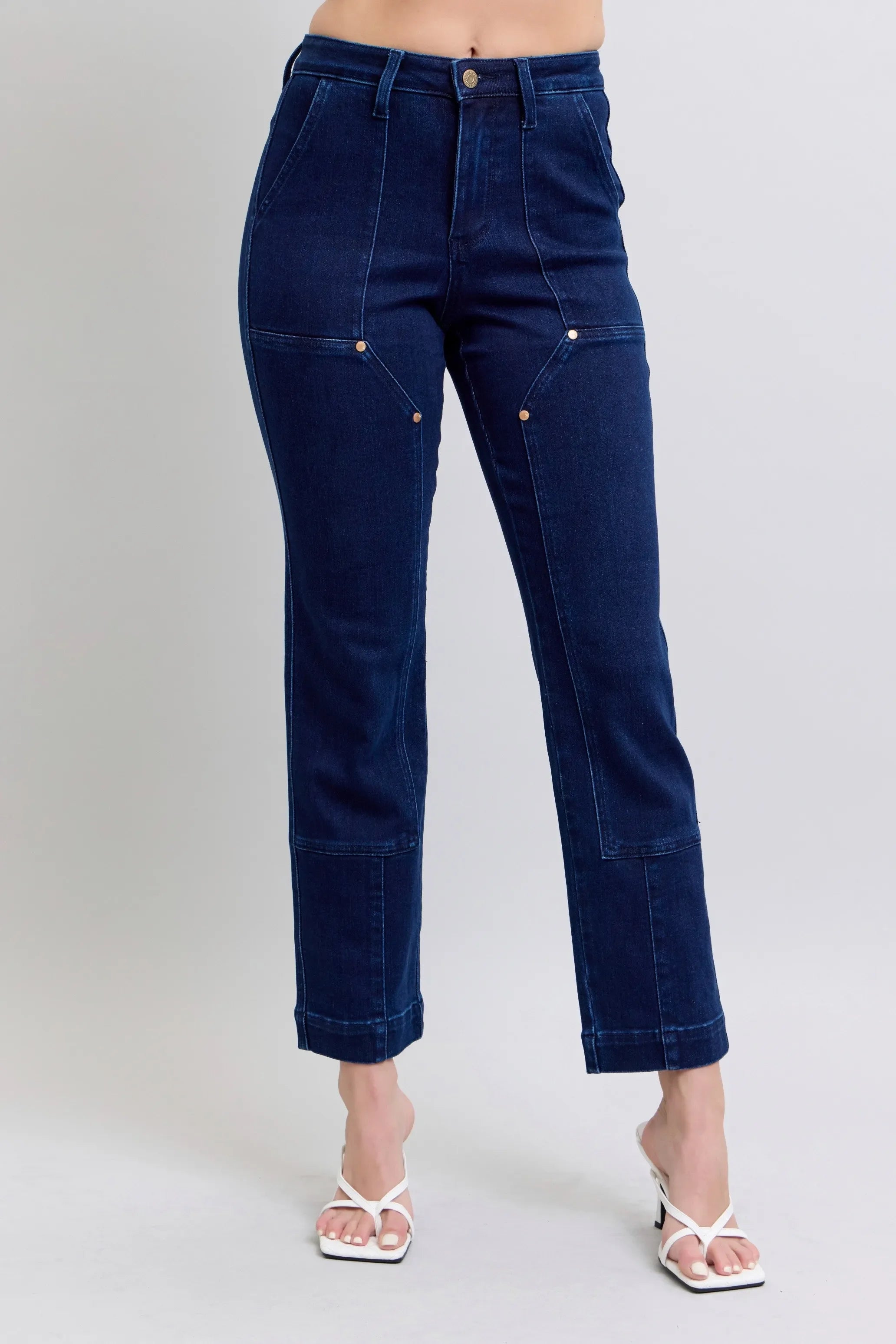 High-Waisted Knee Patch Straight Denim Jeans - Southern Shores Clothing