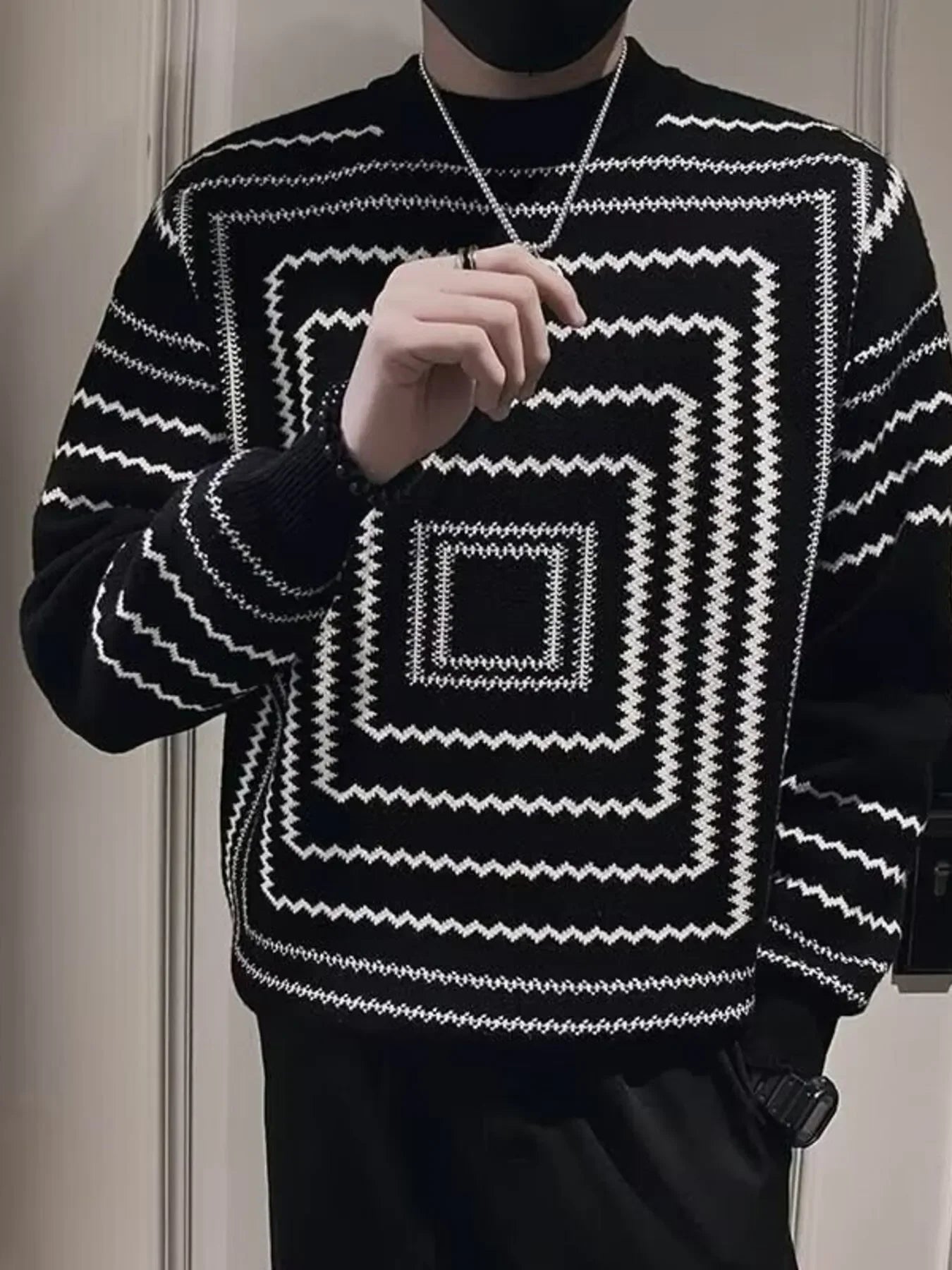 Plus Size Stretch Geometric Knitted Pullover - Southern Shores Clothing