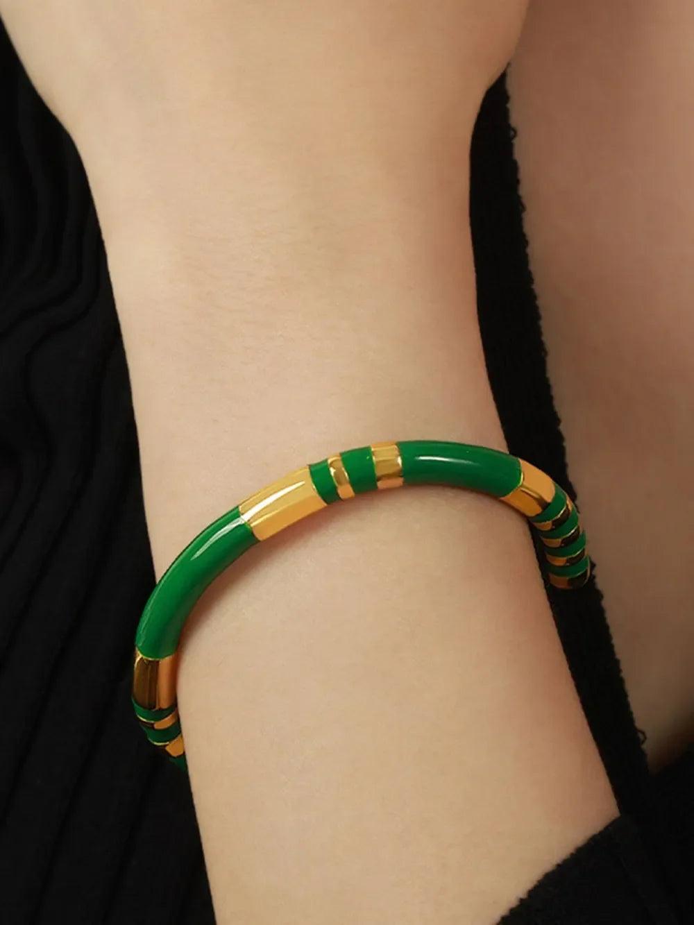 Enamel Titanium Steel Cuff Bracelet Gold Plated - Southern Shores Clothing