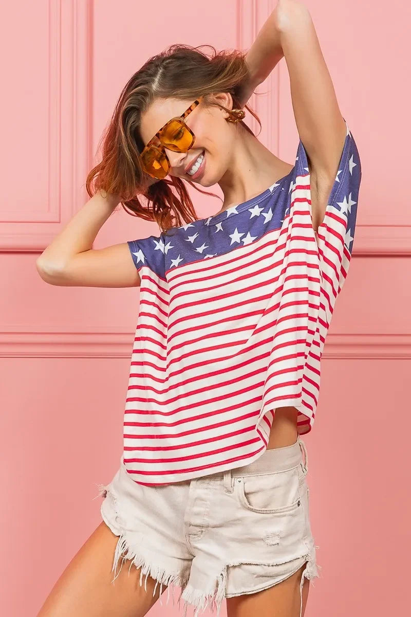 Star Printed Stripe Combo T Shirt Cotton Jersey - Southern Shores Clothing