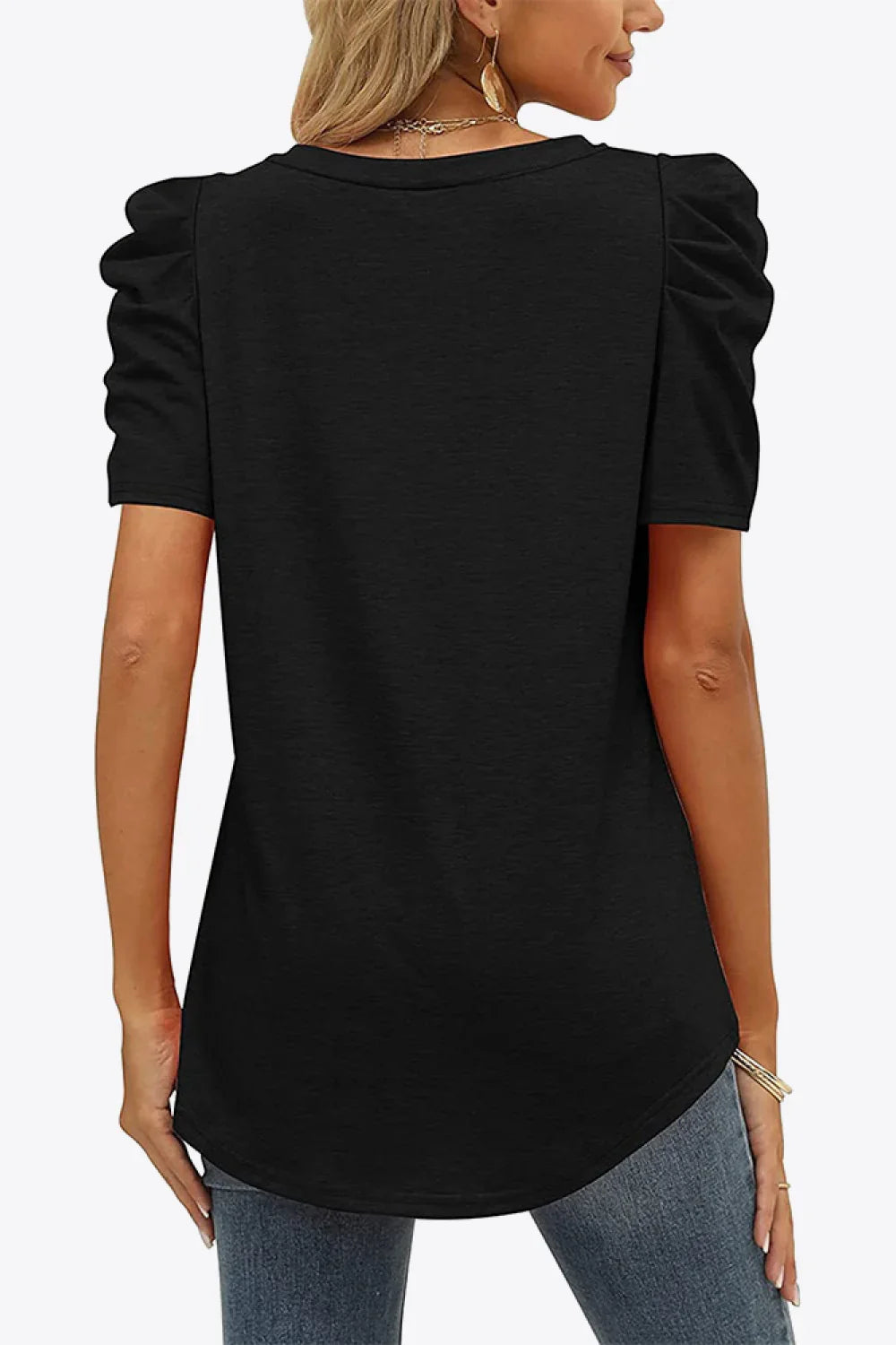V-Neck Puff Sleeve Tee With Stretchy Fabric - Southern Shores Clothing