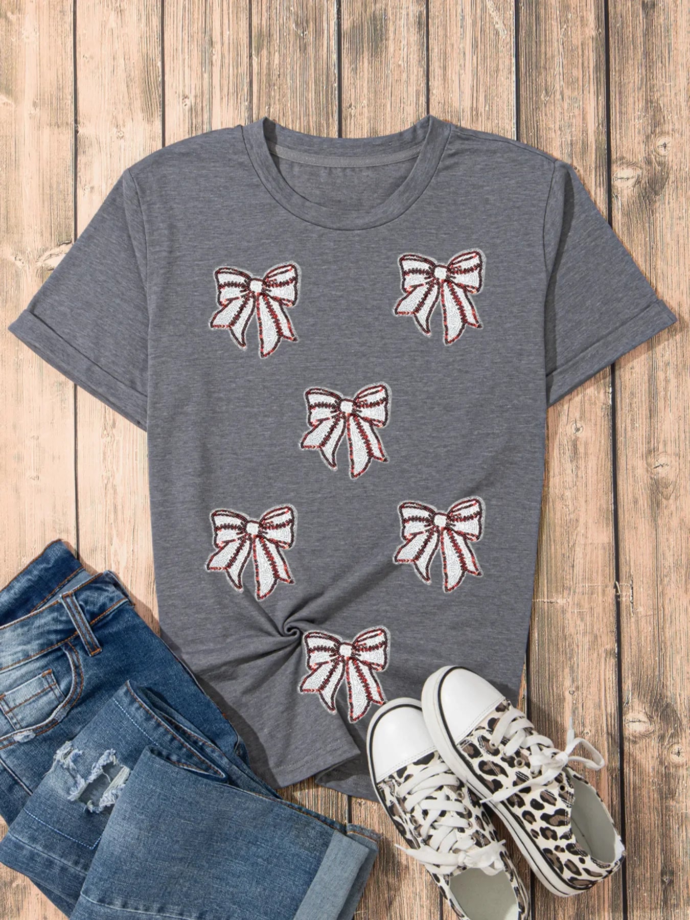 Sequin Bow Short Sleeve Tee - Southern Shores Clothing