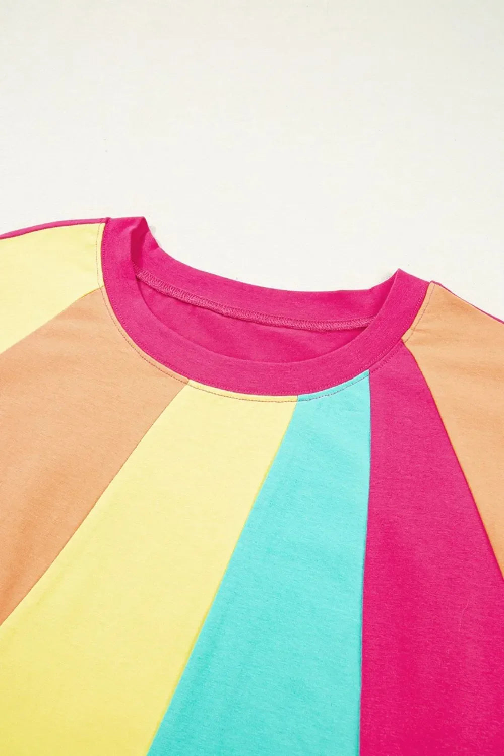 Frill Block Crew Neck Loose Fit T Shirt Casual - Southern Shores Clothing