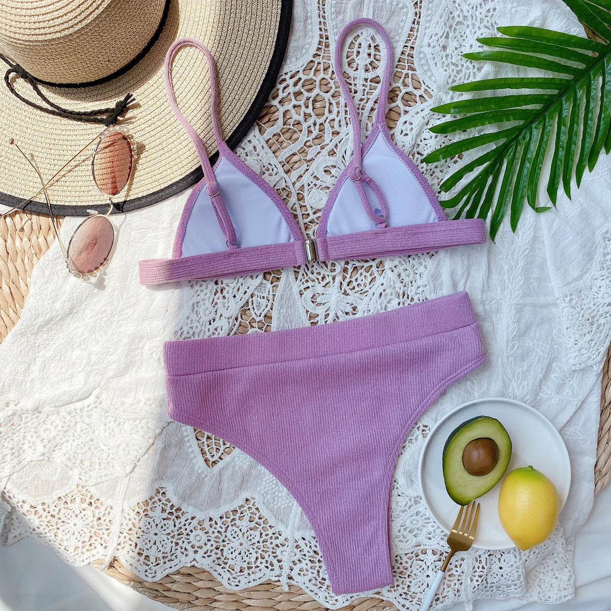 Highly Stretchy Ribbed Spaghetti Strap Bikini Set - Southern Shores Clothing