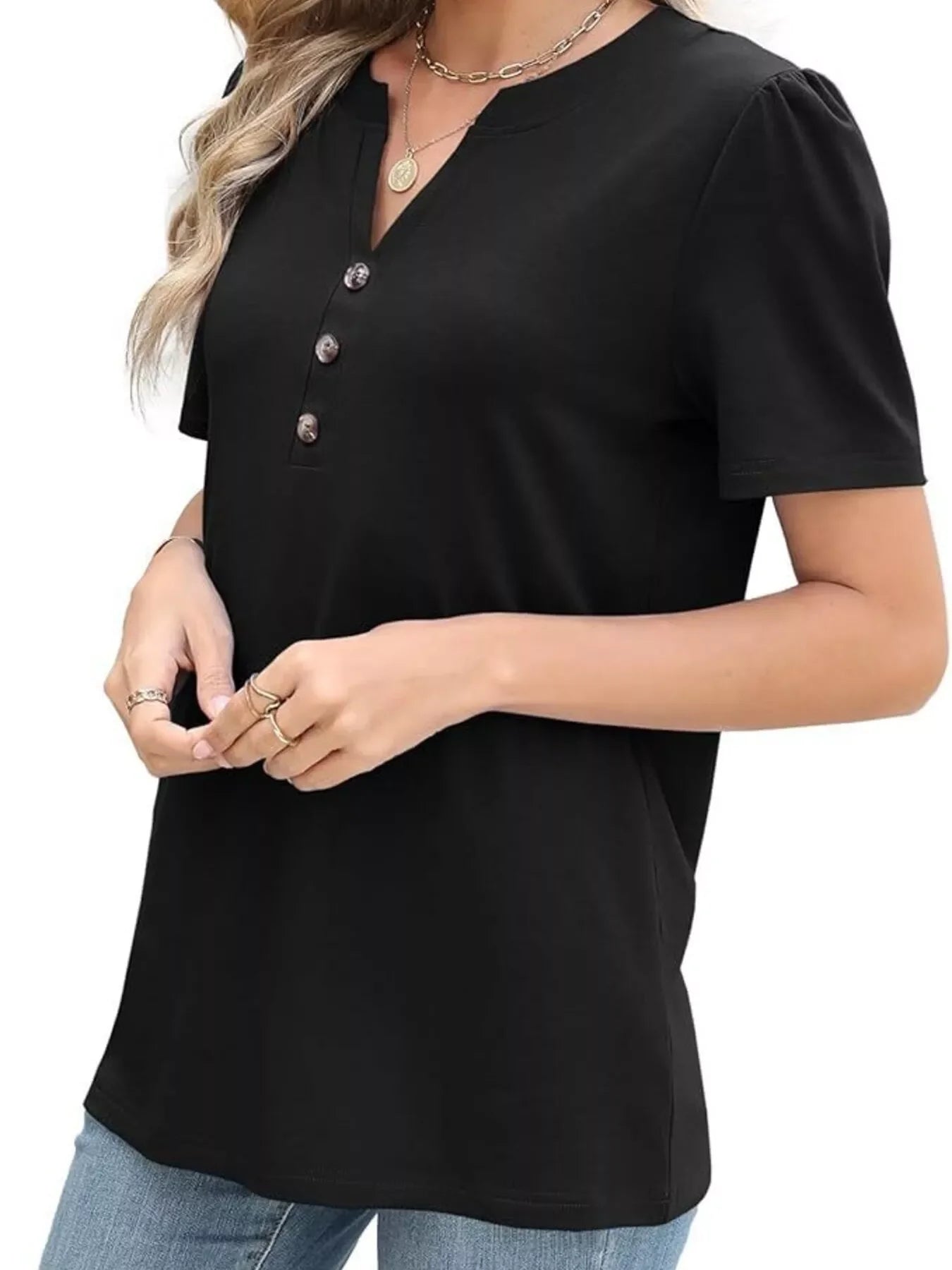 Notched Short Sleeve Blouse Plus Size - Southern Shores Clothing