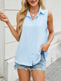 Lightweight Button Down Collared Sleeveless Tank Top Polyester - Southern Shores Clothing