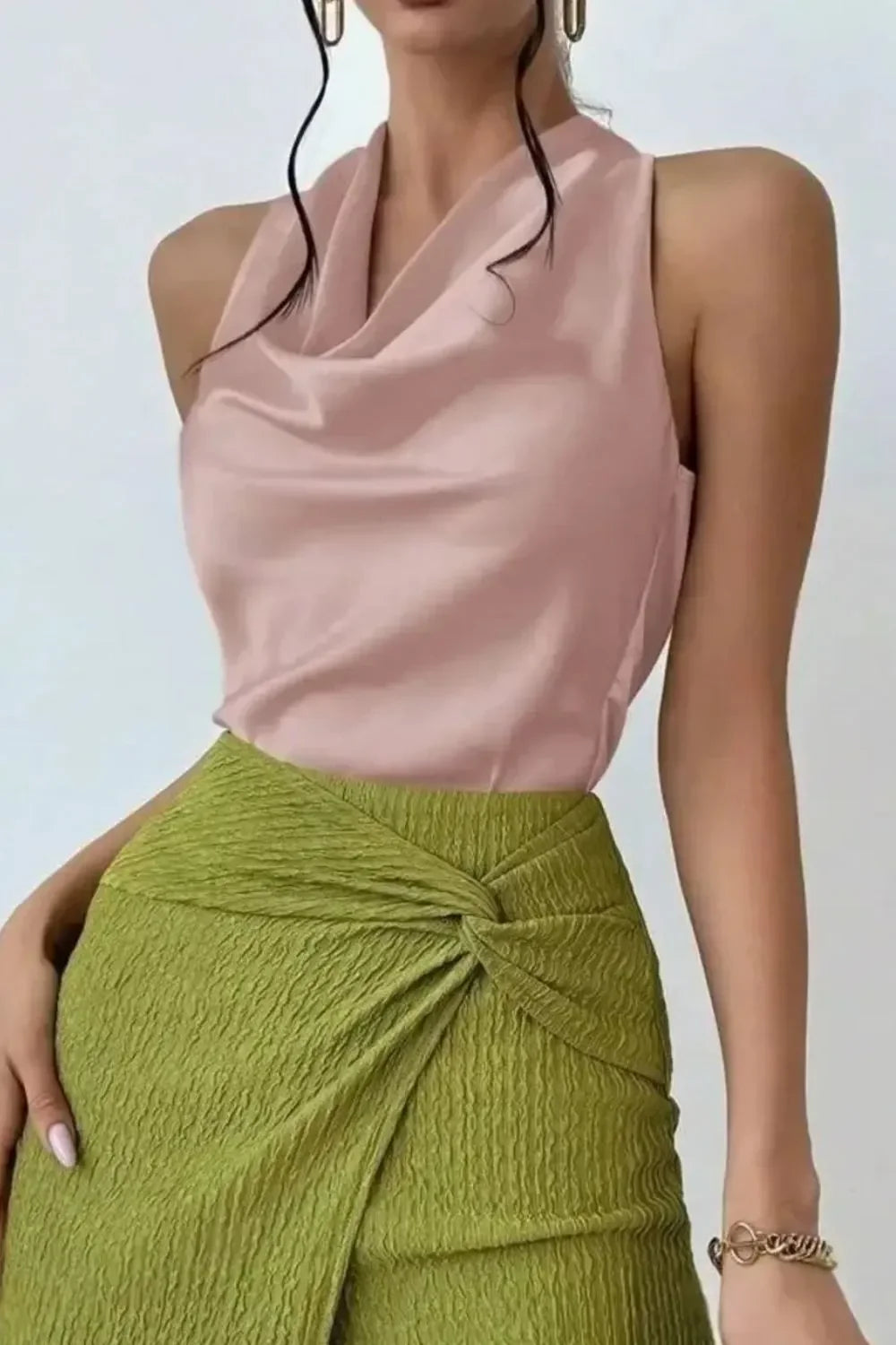 Satin Cowl Neck Sleeveless Blouse For Office - Southern Shores Clothing