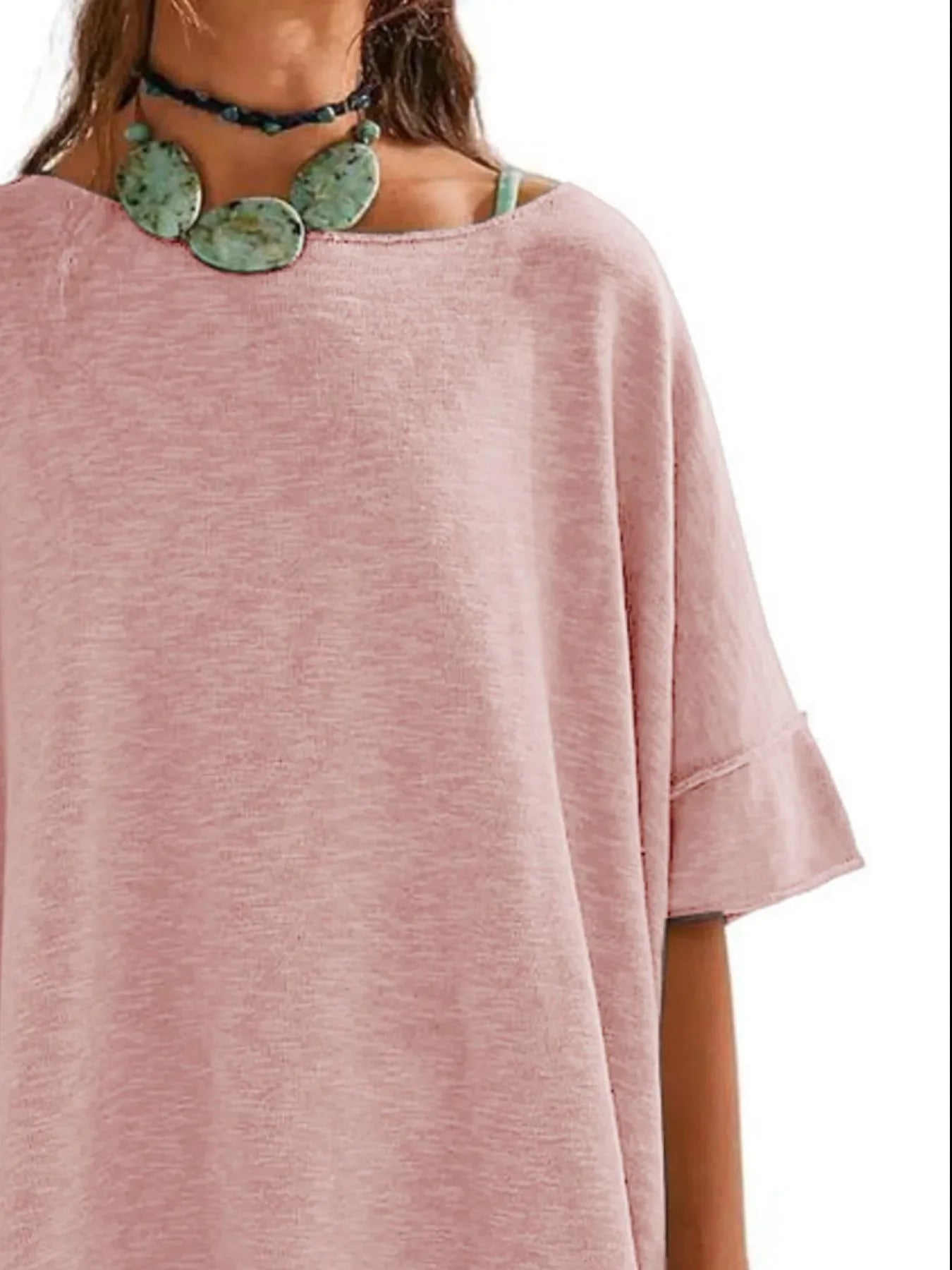 Oversized Round Neck Drop Shoulder Stretchy T Shirt - Southern Shores Clothing