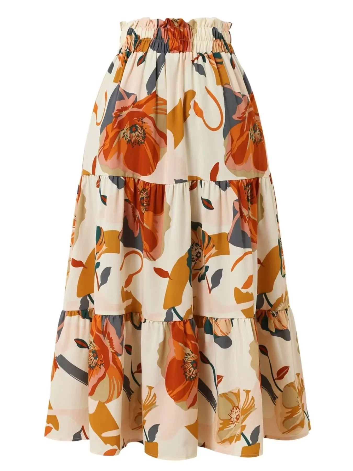 Floral Tiered Plus Size Drawstring Skirt Polyester - Southern Shores Clothing