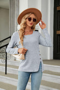 Square Neck Long Sleeve Slit Stretchy T Shirt - Southern Shores Clothing
