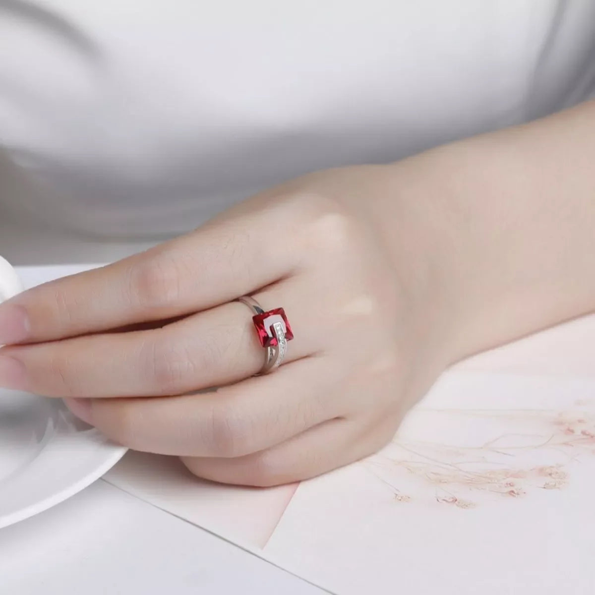 Platinum Plated Square Ring With Zircon Shine