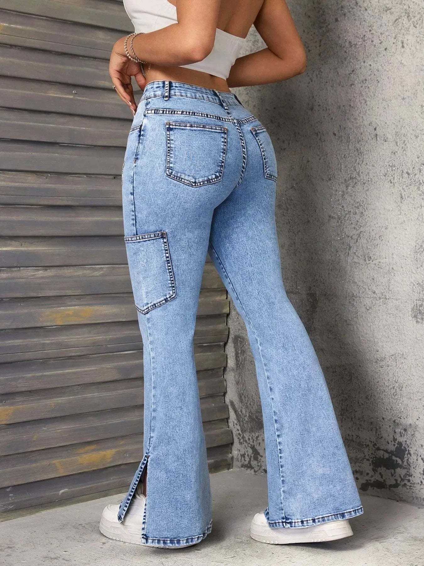 Coastal Slit Star Flare Leg Jeans Stretch Denim - Southern Shores Clothing