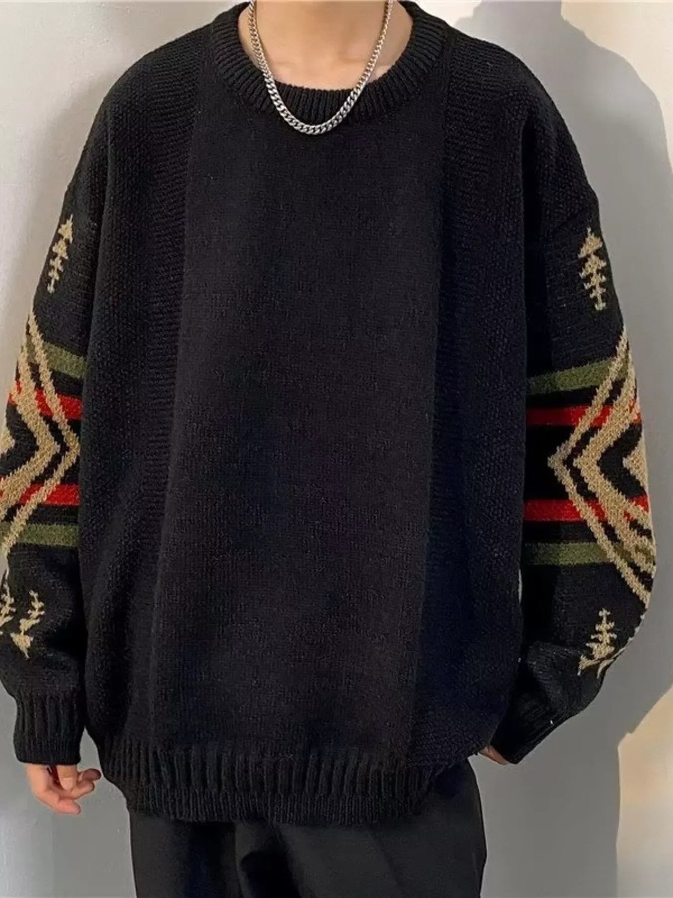Plus Size Ethnic Pattern Oversized Sweater