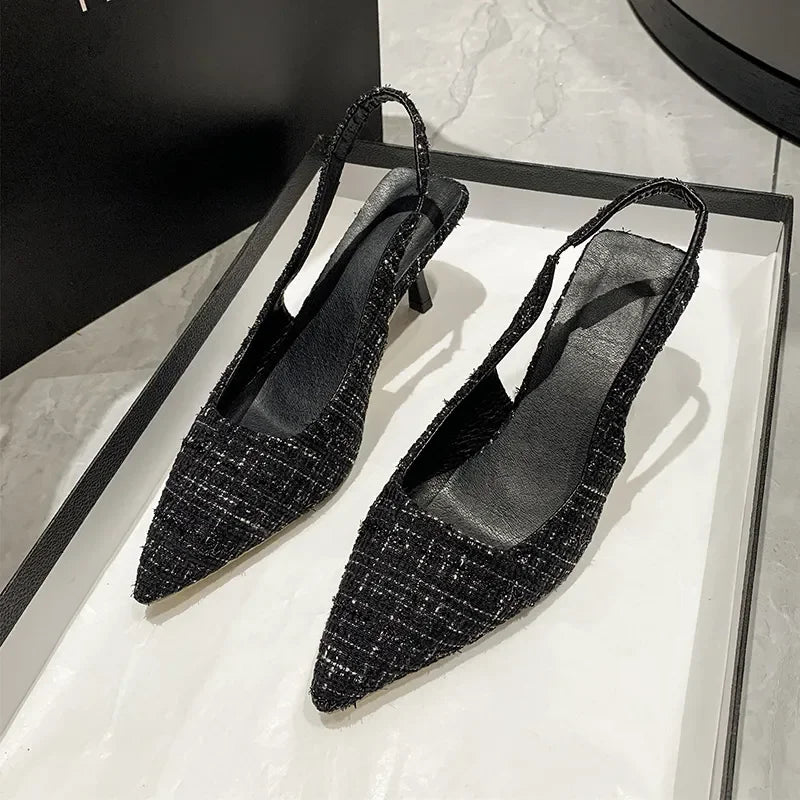 Comfortable Point Toe Kitten Heel Slingback Pumps