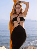 Backless Halter Swim Cover-Up Dress One Size - Southern Shores Clothing