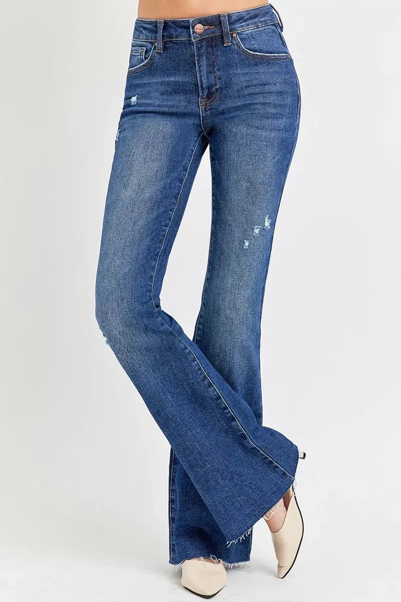Distressed Mid Rise Flare Jeans Plus Size Denim - Southern Shores Clothing