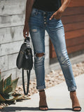 Coastal Distressed Button-Fly Skinny Jeans With Stretch - Southern Shores Clothing