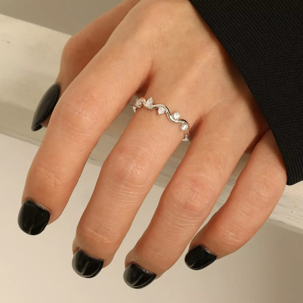 Zircon Wave Ring With Plated Accents In Sterling Silver - Southern Shores Clothing