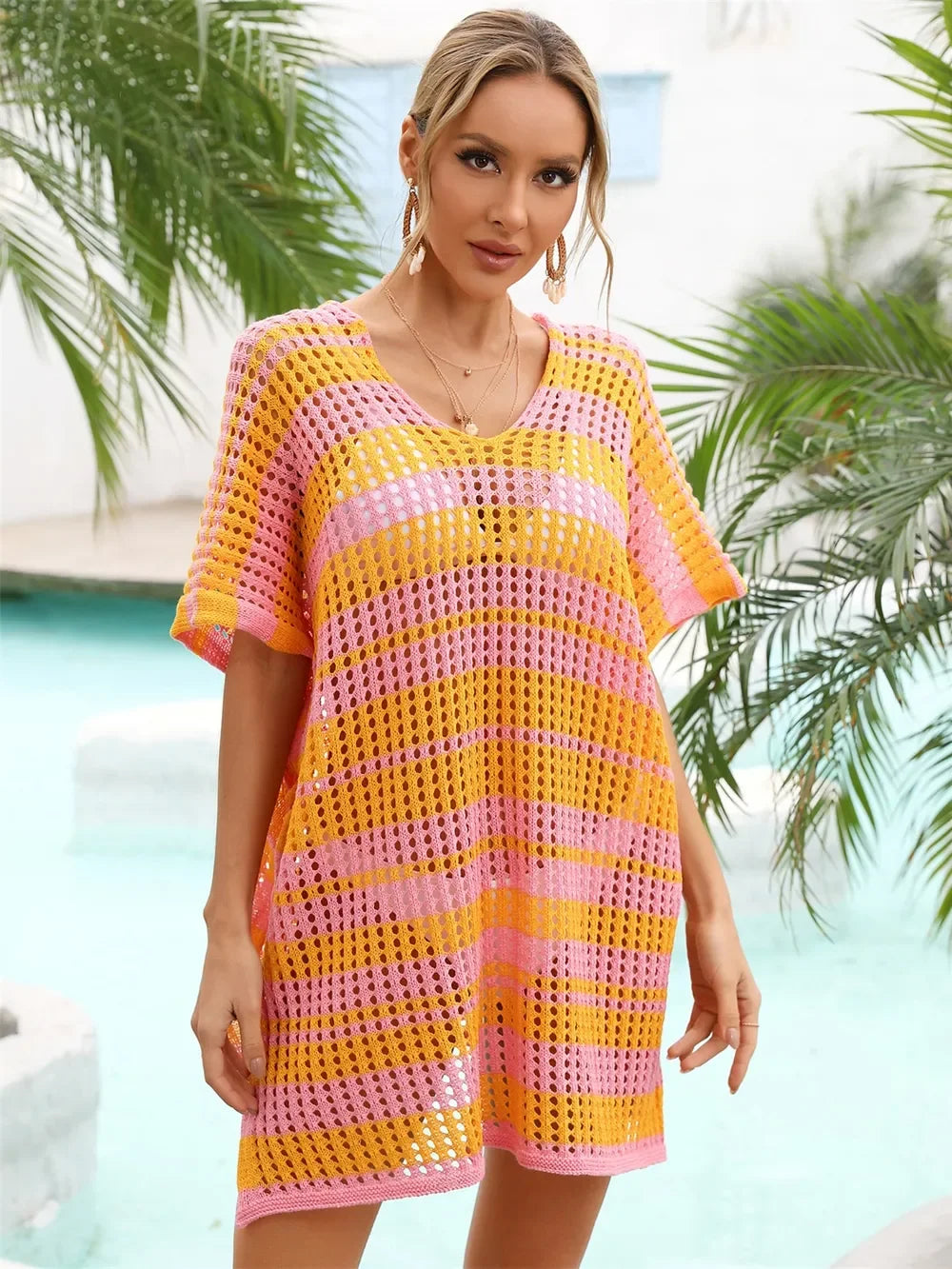 Angel Wings Striped V-Neck Cover Up One Size - Southern Shores Clothing