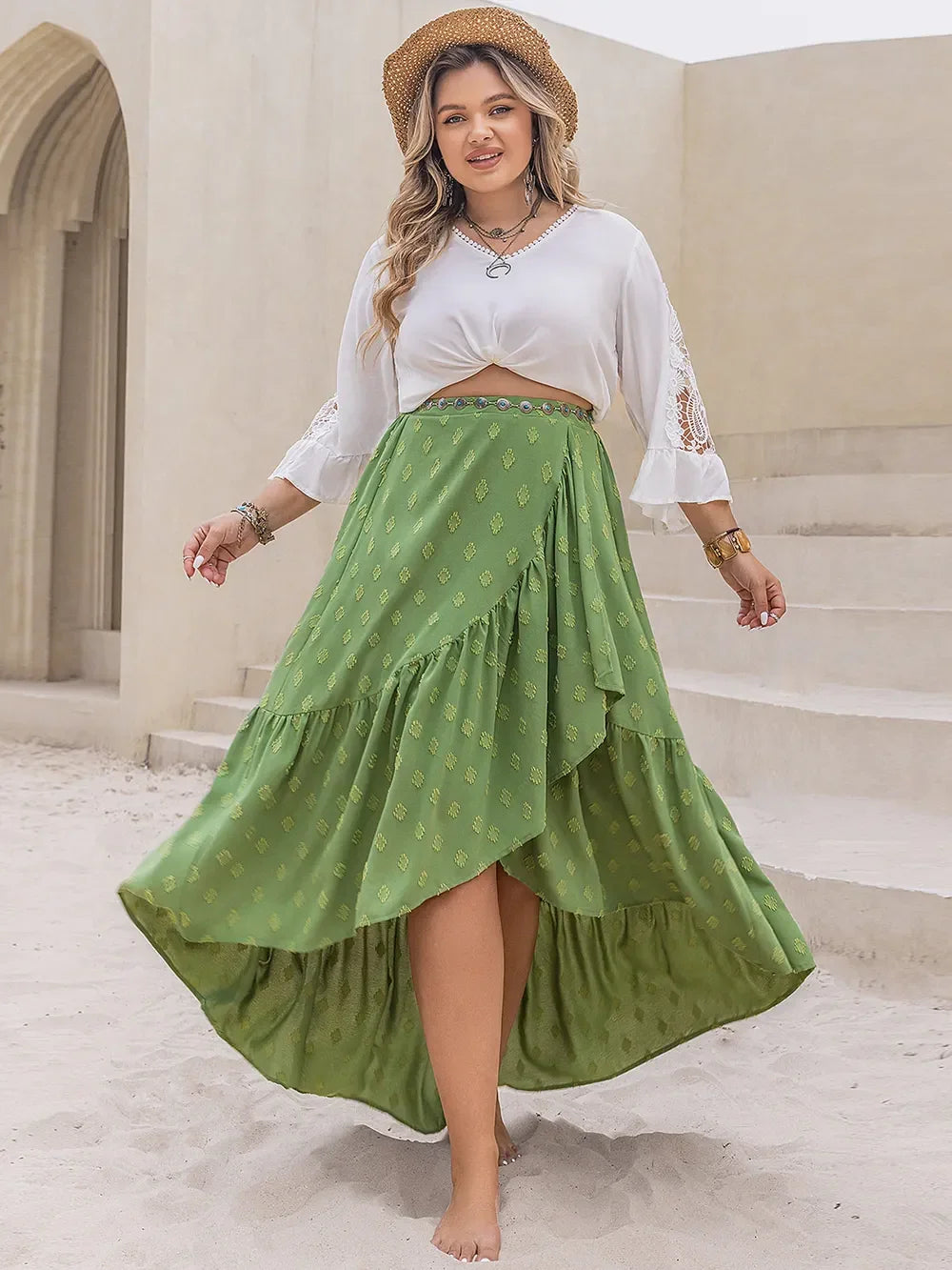 Plus Size Opaque High-Low Ruffled Skirt - Southern Shores Clothing