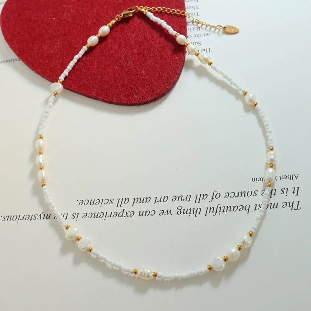 Titanium Steel Freshwater Pearl Necklace With Beads - Southern Shores Clothing