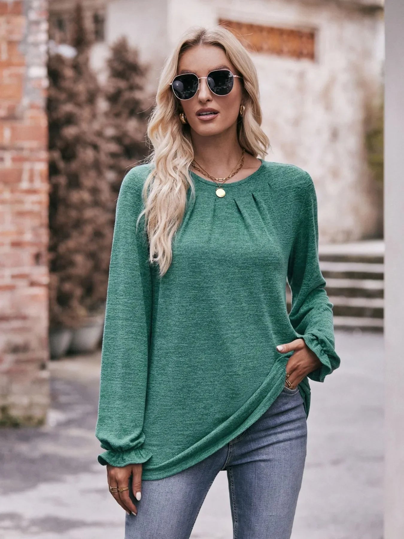 Round Neck Long Sleeve Casual T-Shirt - Southern Shores Clothing