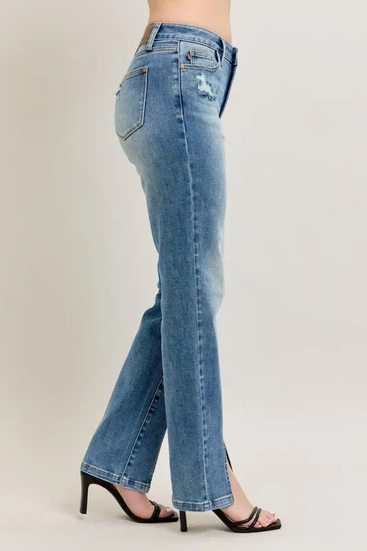 Plus Size High Waist Vintage Wash Straight Jeans Coastal Style
