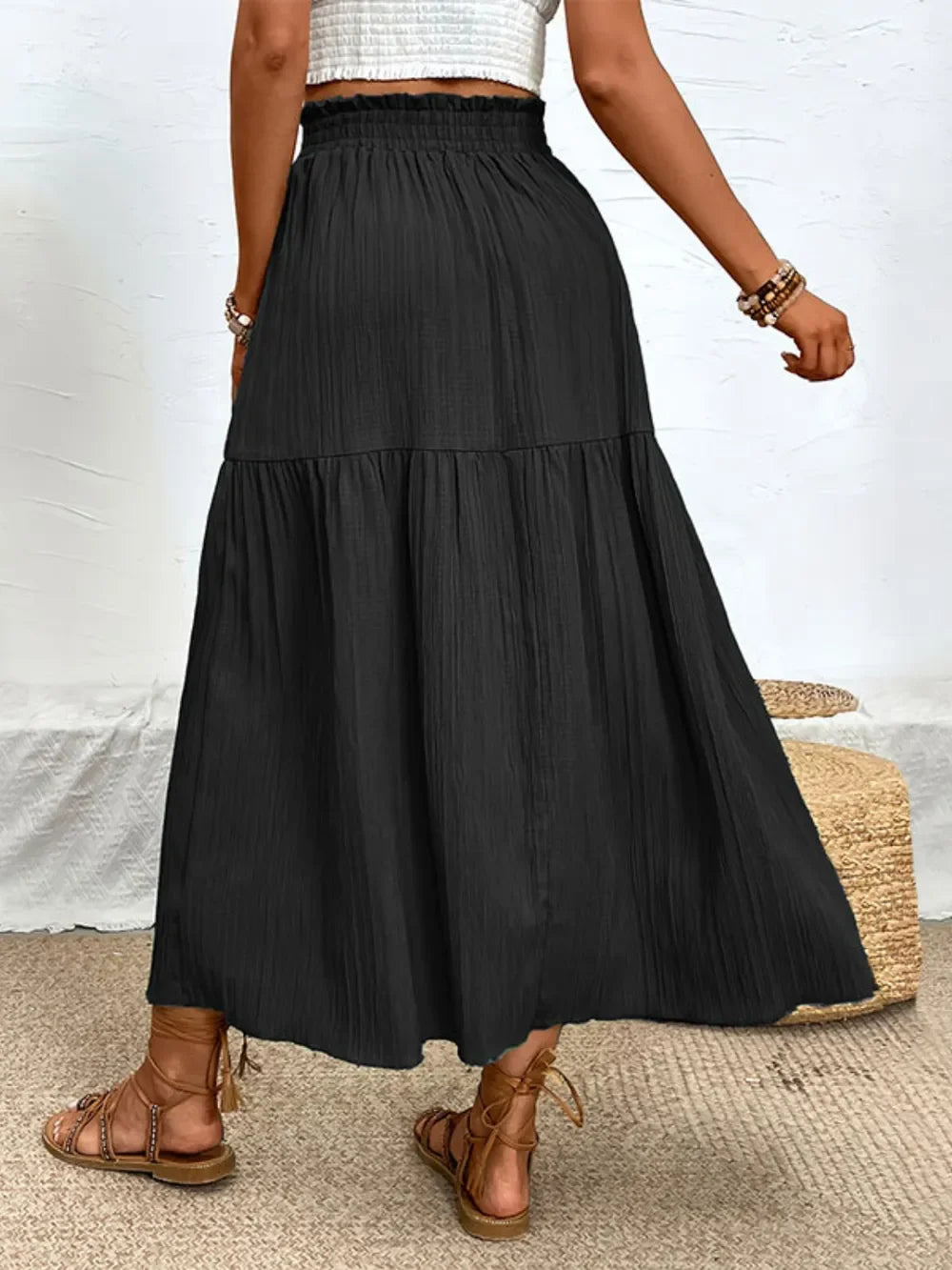 Lightweight Polyester Blend Frill Slit Skirt - Southern Shores Clothing
