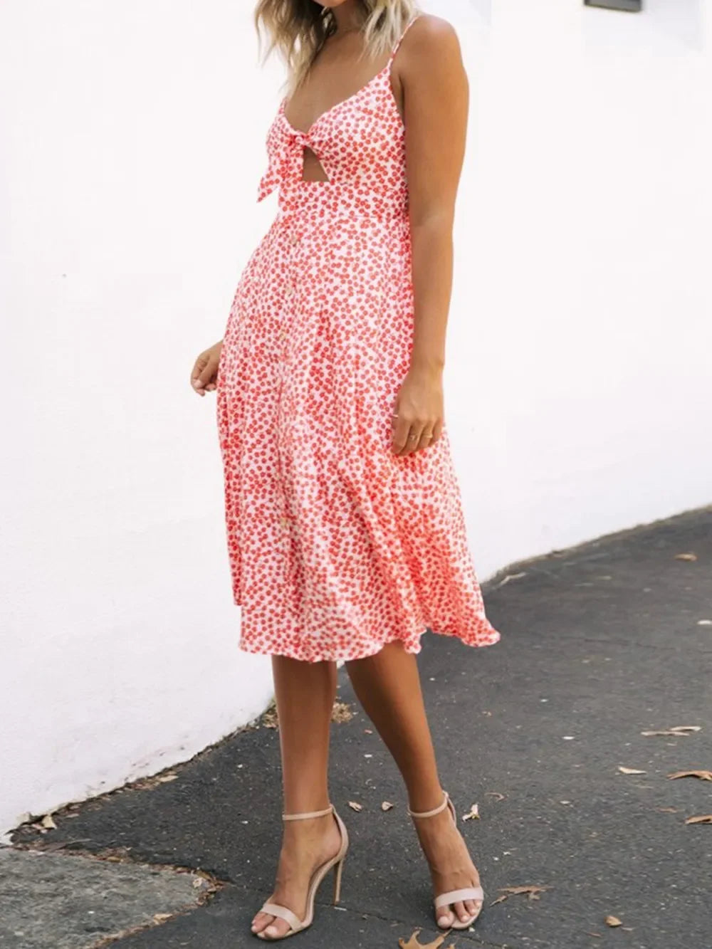 Cutout Smocked Sweetheart Neck Cami Dress - Southern Shores Clothing