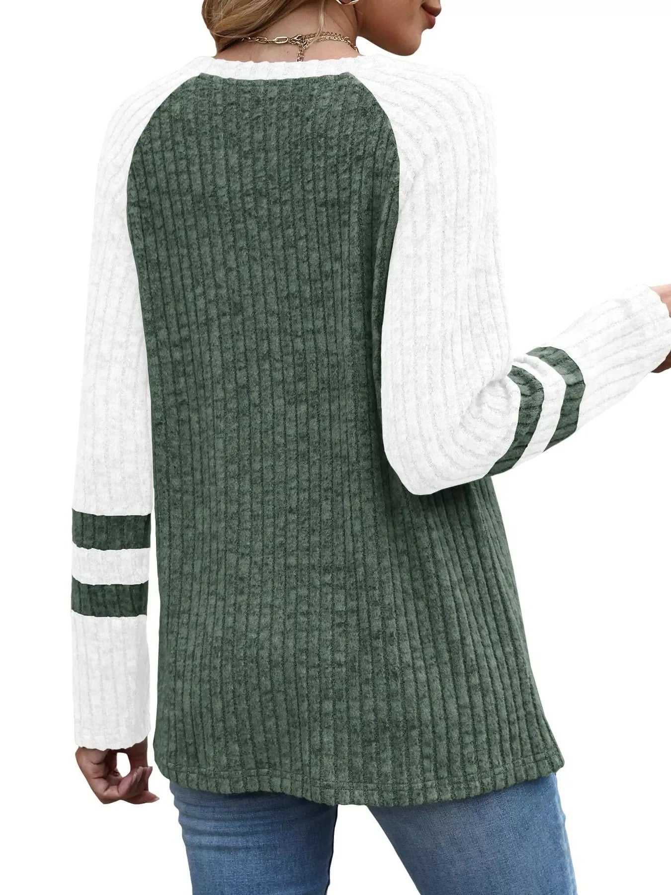 Ribbed Round Neck Raglan Sleeve Top - Southern Shores Clothing