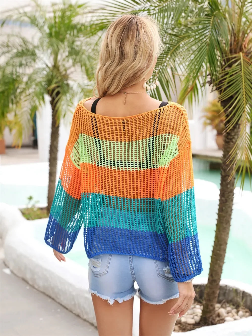 Angel Wings Block Openwork Boat Neck Cover Up - Southern Shores Clothing