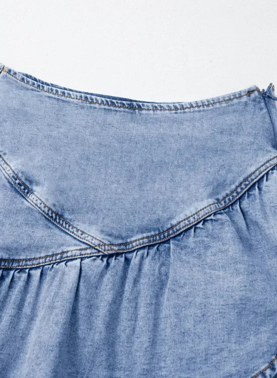 Asymmetric Ruffle Overlay Denim Mini Skirt - Southern Shores Clothing