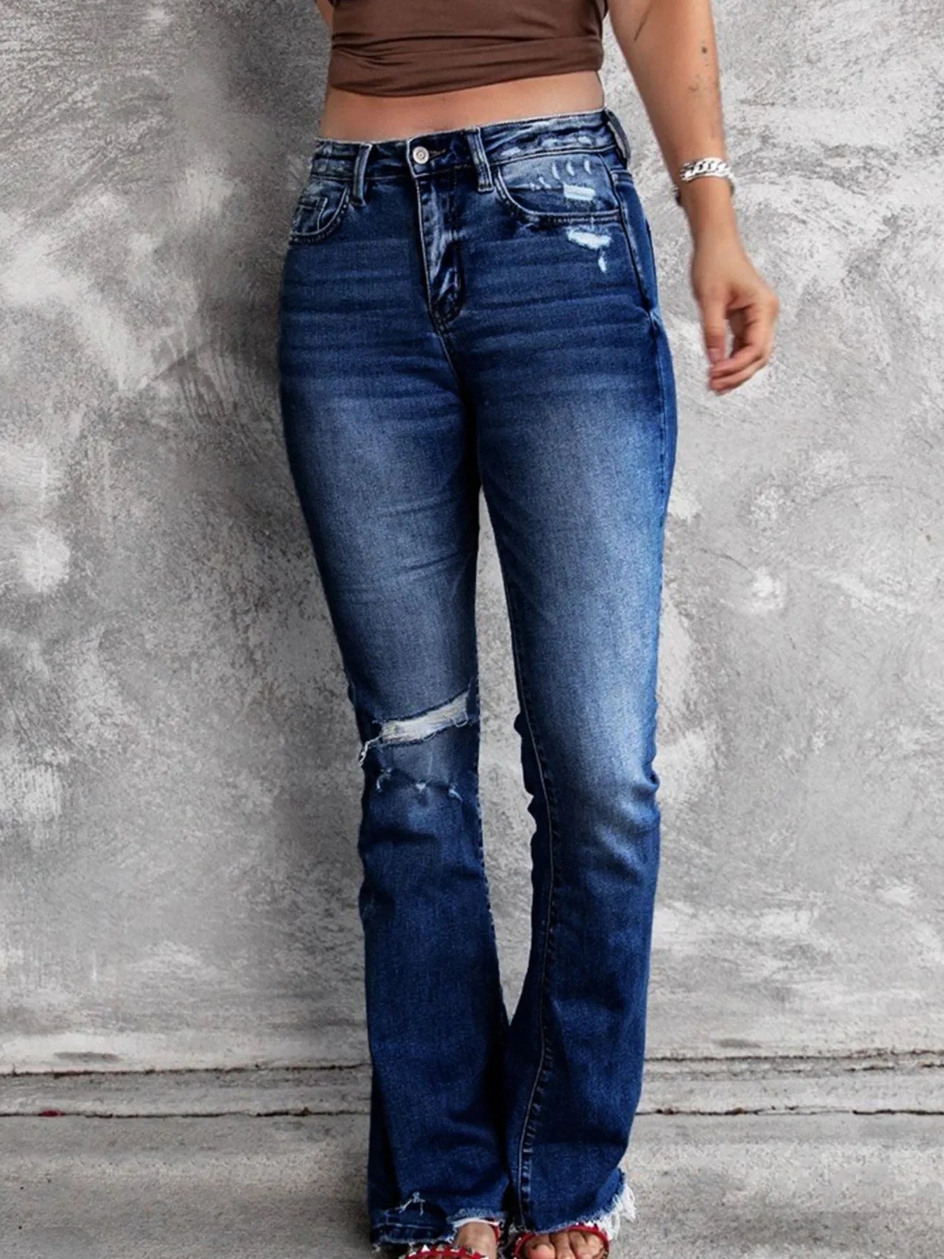 Beach Inspired Distressed Flare Jeans With Pockets - Southern Shores Clothing