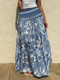 Smocked Printed Tiered Maxi Skirt Flowing Silhouette - Southern Shores Clothing