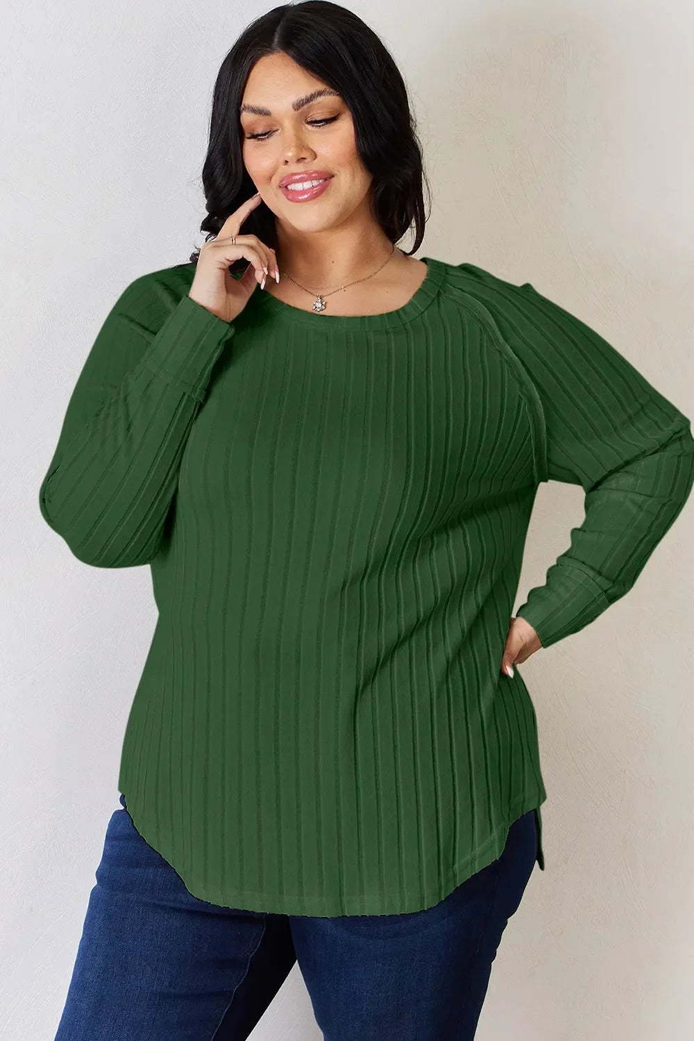 Ribbed Round Neck Slit T Shirt With Stretch - Southern Shores Clothing