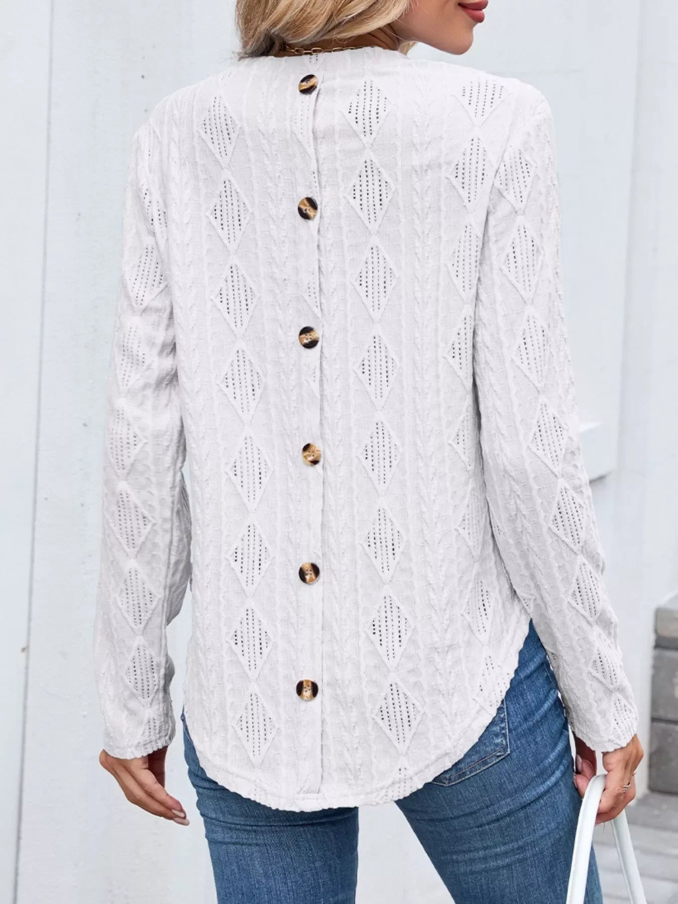 Openwork Textured Long Sleeve Top - Southern Shores Clothing