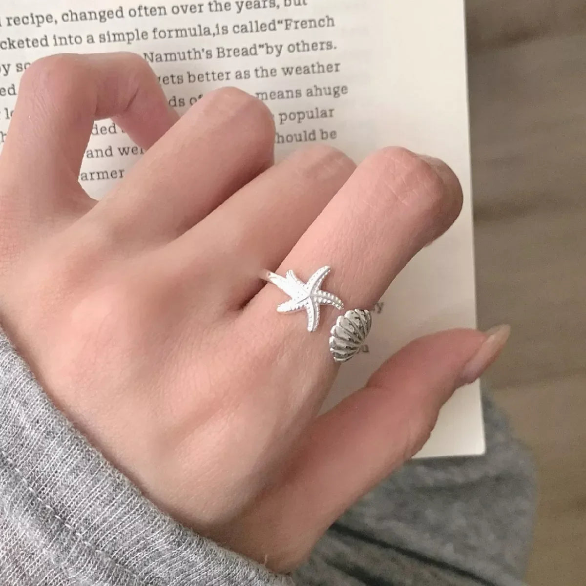Sterling Silver Starfish And Seashell Open Ring - Southern Shores Clothing