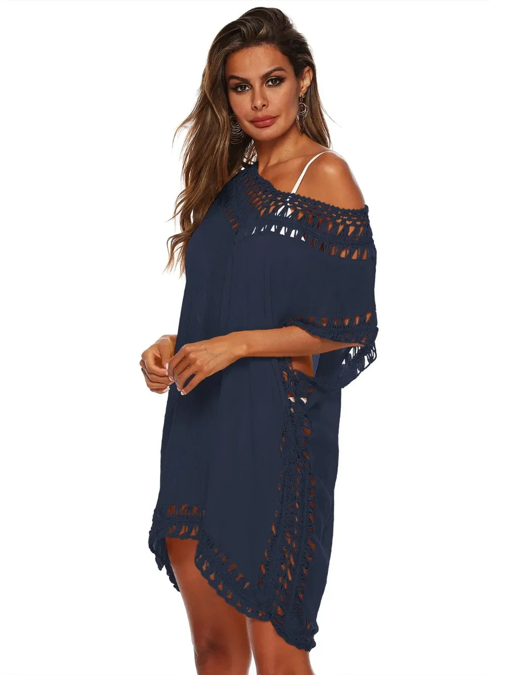Cutout V-Neck Short Sleeve Cover-Up One Size - Southern Shores Clothing
